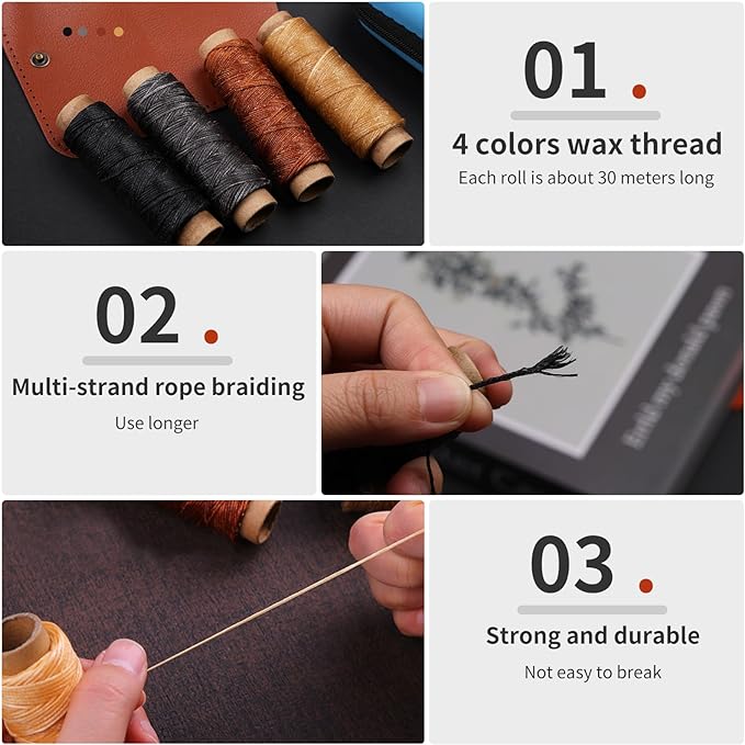 Leather Sewing Kit Leather Stitching Kit with Sewing Awl Waxed Thread