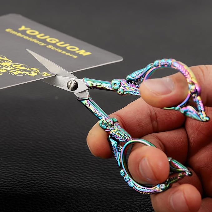 YOUGUOM Sewing Embroidery Scissors, Small Craft Shears with Cover | Sharp Tip, for Crochet, Needlework, Yarn, Cross Stitch, Quilting Tools, Detail Thread Snips, 4.6in, Rainbow Cute Bird