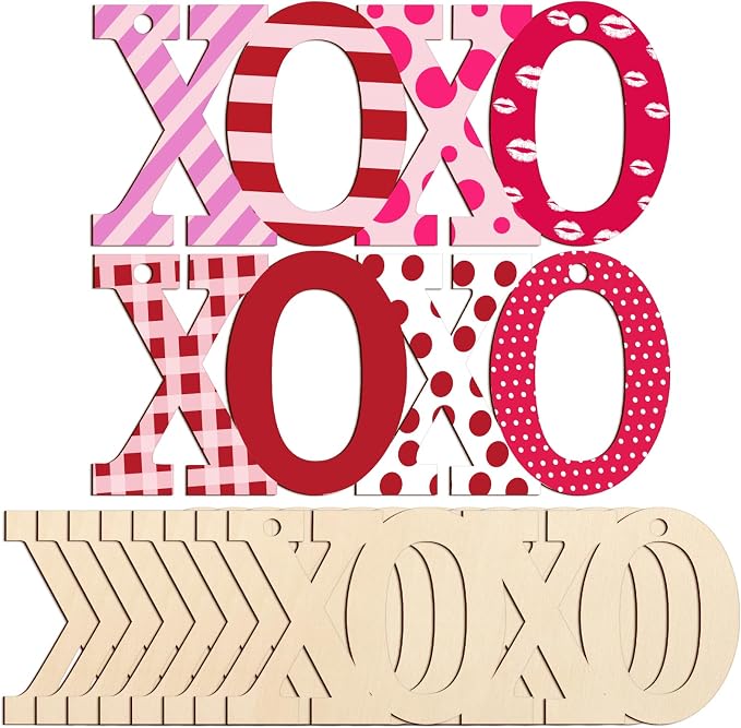 Wooden XOXO Letter Ornaments to Paint 7 inch, Valentine's Day Wooden DIY Blank Unfinished Round Wood Discs Ornament for Crafts Hanging Decorations(10PCS)