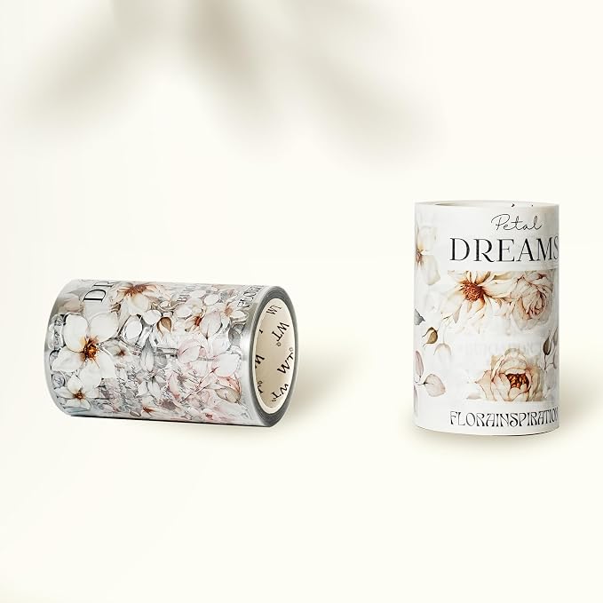 WT Pre-Cut Rosé Scripts Wide PET Tape, Single Roll, Original Designs, Blush Floral & Handwritten Script, Clear Decorative Tape for Junk Journal, Scrapbook, Bujo, Planner, DIY Crafts