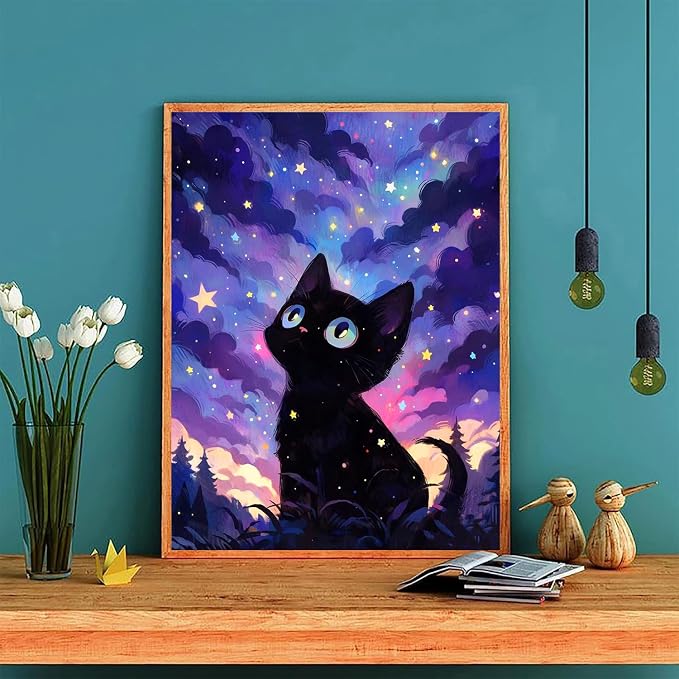 ijbnhd Cat Diamond Art Kits forAdults Starry Night, 12x16 inch