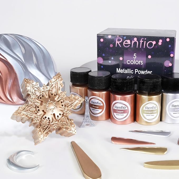 Renfio Metallic Pigment Powder, 5 Colors Gold Mica Powder for Resin