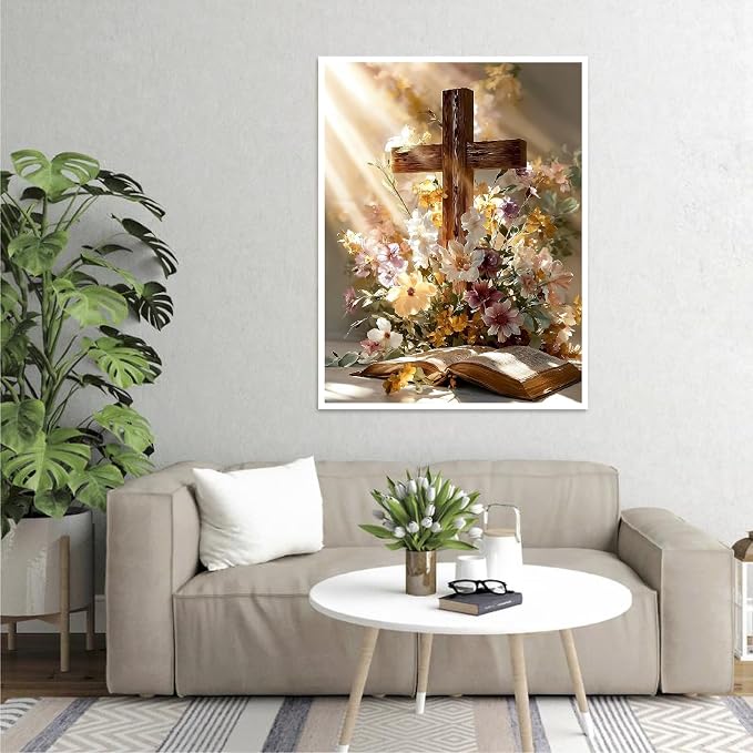 askkqtx Cross Christian Paint by Numbers Kit for Adults Unframed 16x20 in