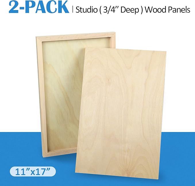 Falling in Art 2 Pack 11x17 Unfinished Birch Wood Panels Kit for Painting | Studio 3/4’’ Deep Wood Canvas, Cradle Boards for Acrylic Pouring, Art, Crafts, Epoxy Resin, Laser Engraving Cutting