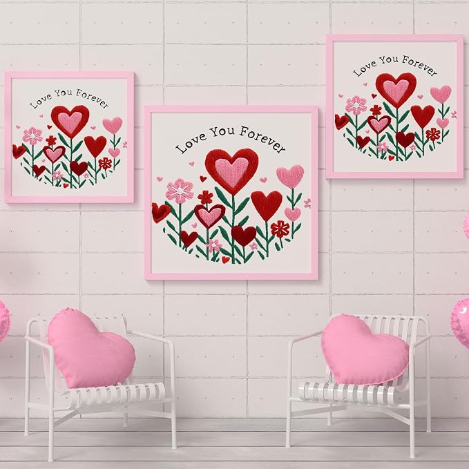 Nuberlic Valentine Embroidery Kit for Beginners Adults | Heart Floral Design Starter Cross Stitch Kit DIY Needlepoint with Hoop, Pre-Printed Fabric, Threads & Step-by-Step Guide