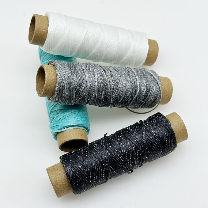 4 PCS Leather Sewing Waxed Thread, Each of 33 Yards 150D Sewing Thread Cord for Leather Craft DIY Supplies, Shoes Repairing, Black, Dark Gray, White, Blue