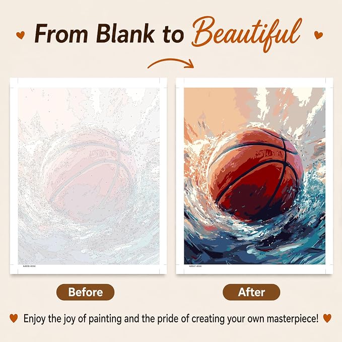 AUKELHJ Paint by Numbers Kit for Adults Beginner, Basketball, 16X20 Inch | Paint by Number for Adults, Beginner Friendly, High-Definition Color Canvas, Stress Relief, Home Decor, Gifts, Unframed