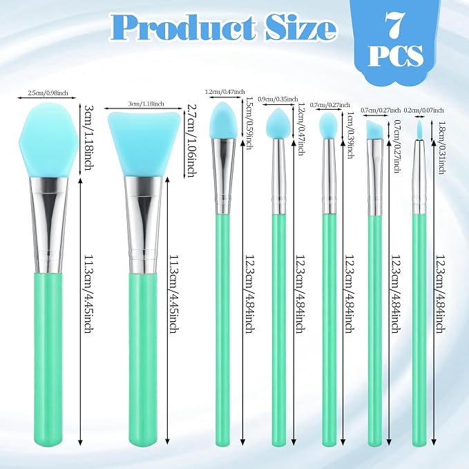 7PCS Silicone Brush Applicator Kit, Resin Brush Applicator UV Resin Brushes Applicators Jelly Brushes Applicators for Cream Makeup Products and Epoxy Art Crafting, Grass Green