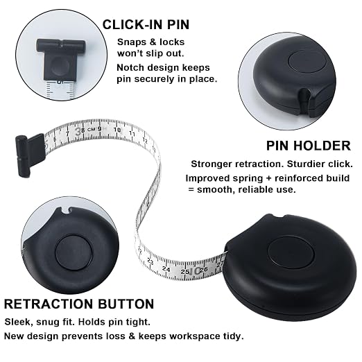 Tape Measure Body Measuring Tape 80inch/205cm Lock Pin Retract Tape Measure for Tailor Fitness Clothes Sewing Handcrafts Weight Loss Body Measurement