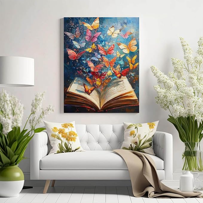 Baipisan Book Butterfly Diamond Art Painting Kits for Adults, Full Drill Diamond Dots Paintings for Beginners, Round 5D Paint with Diamonds Pictures Gem Art Painting Kits DIY Crafts Kits 12x16inch