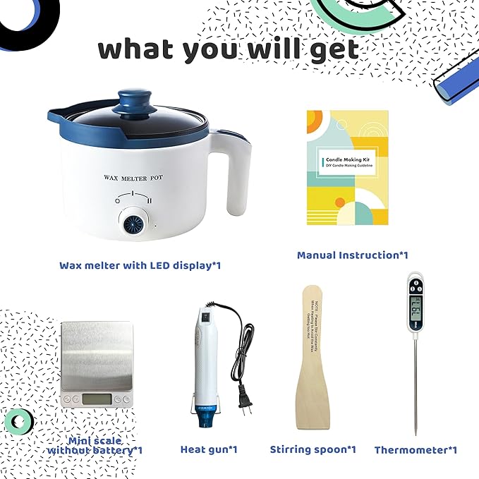 Wax Melting Pot Kit with Digital Scale(No Battery), Heat Gun, Thermometer | Pro DIY Candle Making Pot Set Wax Melt Makers for Adults to Make Your Own Candles