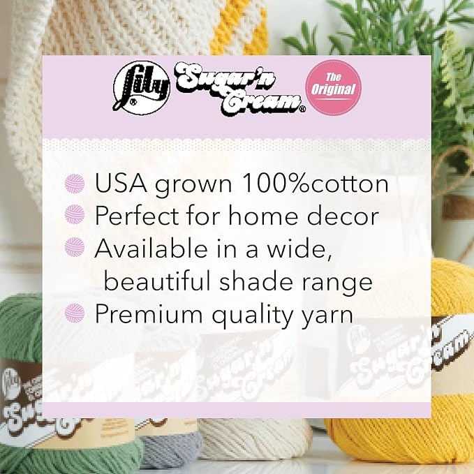 Lily Sugar 'N Cream The Original Solid Yarn, 2.5oz, Medium 4 Gauge, 100% Cotton - Ecru - Machine Wash & Dry