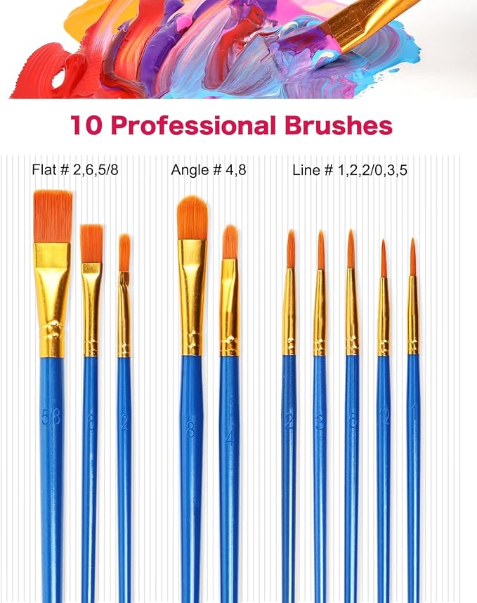 Acrylic Paint Set - 50 Colors 2 oz/59 ml Acrylic Paints for Professional Artists with 10 Brushes , Art Supplies for Painting Canvas Rock Wood Ceramic Glass Art Craft Painting, Rich Pigments Lasting Quality for Beginners, Students & Professional Artist