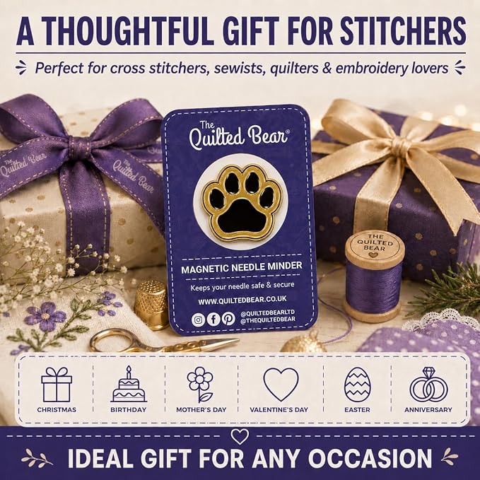 The Quilted Bear Magnetic Needle Minder, Dog Paw | Enamel Needle Keeper for Embroidery & Cross Stitch, Secure Holder for Sewing Needles & Pins, Strong Magnet, Sewing Accessory