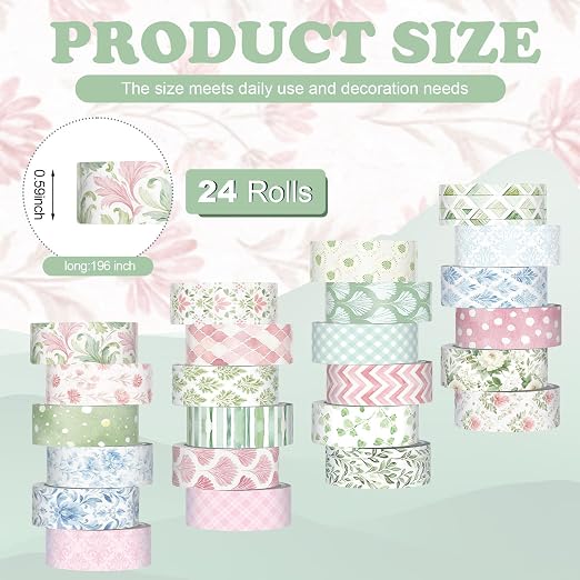 Gueevin 24 Rolls Floral Washi Tapes Set Scrapbook Supplies, Garden | 15 mm Watercolor Flower Washi Tapes, Back to School DIY Craft Arts, Junk Journaling Planner Gift Wrapping Supplies