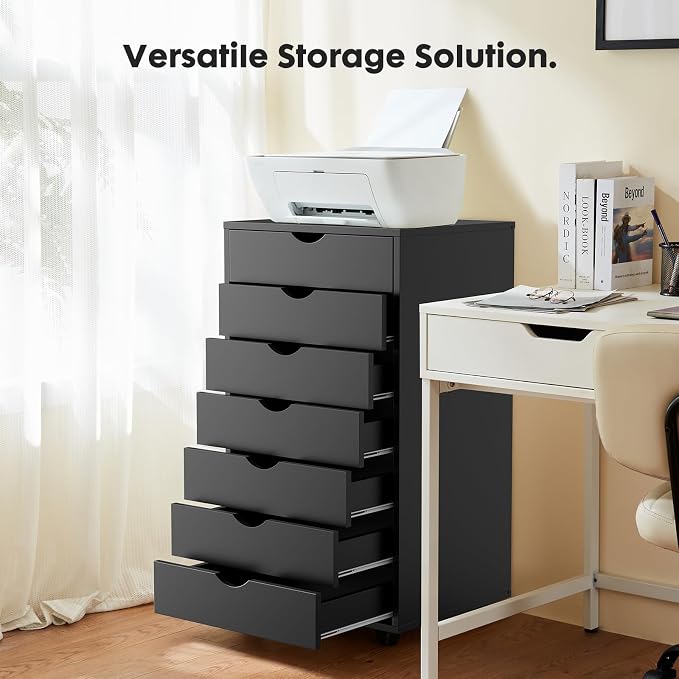 OLIXIS 7 Drawer File Cabinet on Wheels, Printer Stand