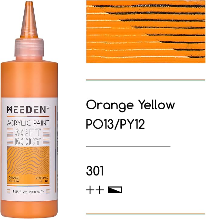 MEEDEN Orange Yellow Acrylic Paint: Matte Finish 250ml/8.45oz Soft Body