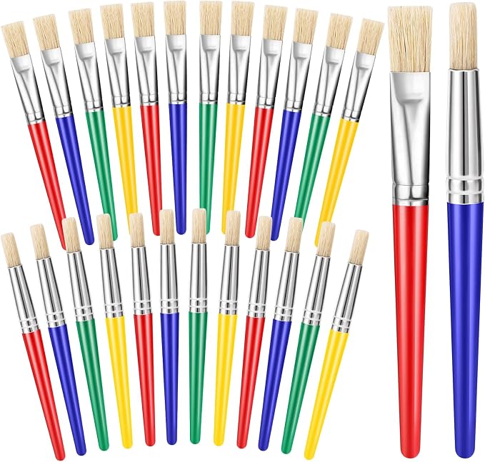 24 Pack Paint Brushes for Kids, Chubby Large Round and Flat Brushes | Easy Clean and Hold Toddler Paint Brushes for Acrylic Oil Watercolor Washable Paint