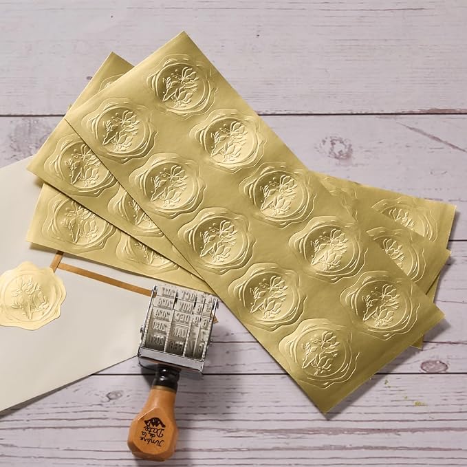 300 Pieces Embossed Gold Foil Stickers, Gold Magnolia