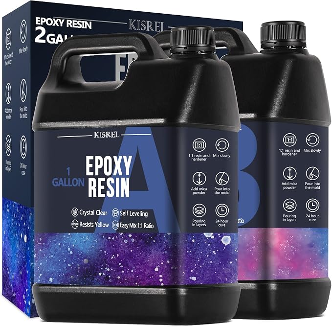KISREL Epoxy Resin 2Gallon - Crystal Clear Epoxy Resin Kit - No Yellowing No Bubble Art Resin Casting Resin for Art Crafts, Jewelry Making, Wood & Molds(1 Gallon x 2) | Clear Epoxy Resin Kit ,Casting Resina for Jewelry Making, Wood & Molds(1 Gallon x 2)