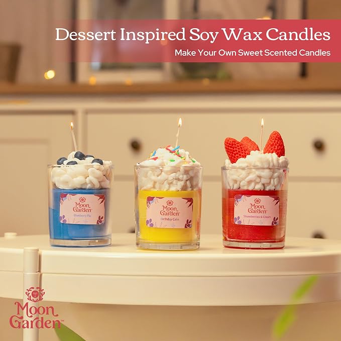 Moon Garden Candle Making Kit, Dessert Theme DIY Candle Kit for Adults, Fragrence Oils, Soy Wax Whip Cream and Toppings, The Complete Craft Set - Gift for All Loved Ones