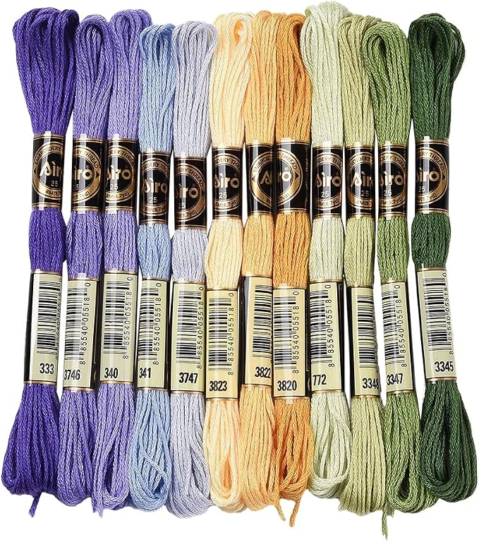 12 Skeins Purple Green Embroidery Floss Threads for Sewing Making
