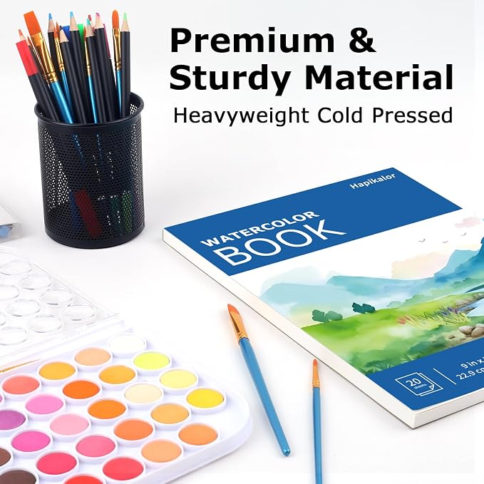 Hapikalor 3-Pack 9"x12" Watercolor Paper, 140lb/300g Water Color Paper Blue | Artist Painting Drawing Paper Book, Art Supplies for Adults Kids, Watercolors, Watercolor Paint Set, Sketchbook, Journal