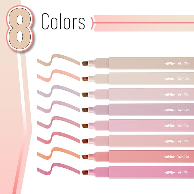 Mr. Pen- Aesthetic Highlighters No Bleed, 8 Pack, Assorted Colors | Chisel Tip, Cute Highlighters Assorted Colors for Journaling, Highlighting, Underlining, Fast Dry, Back to School Supplies