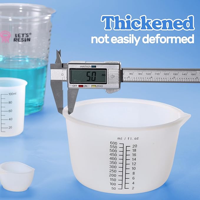 LET'S RESIN Silicone Mixing Cups, 600 ml and 100 ml, 2 Scales | Thick Non-Stick Silicone Cups Feature Two Measurement Scales and Include a Stirring Stick for Easy Resin Mixing and Cleanup