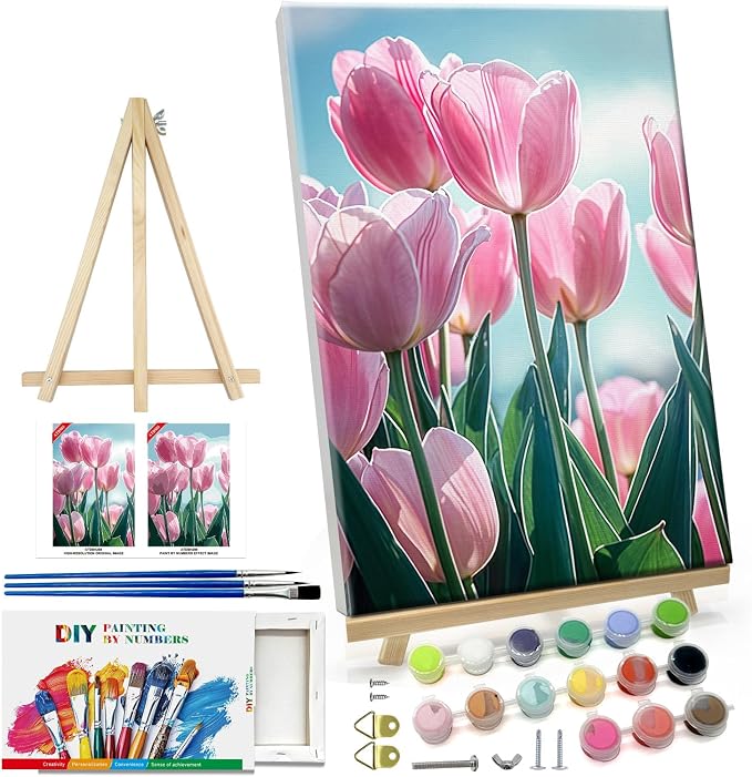 ATDMS Flowers Paint by Numbers Kit for Adults with Frame, 7.87x11.81 Inch