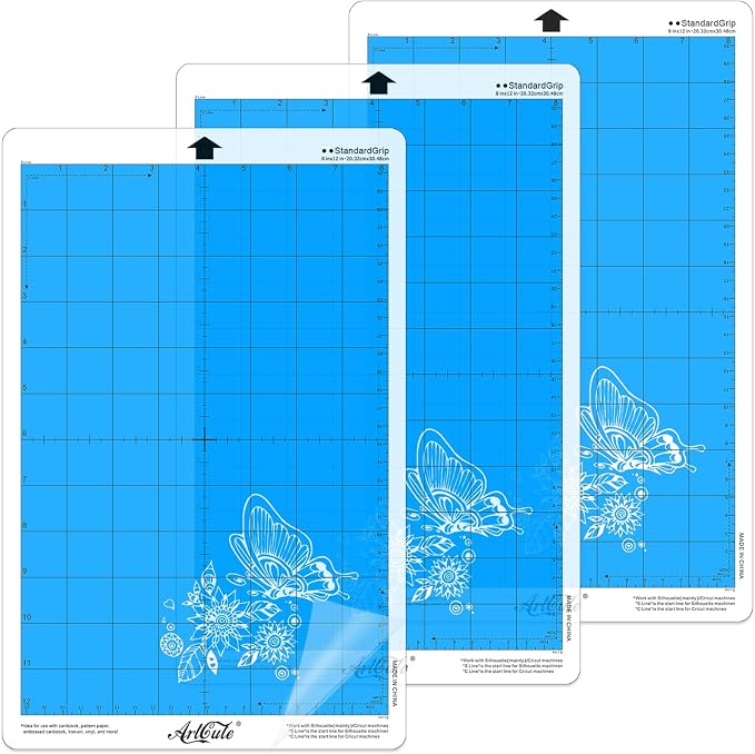 3 Pack Standard Grip Cutting Mats 8x12 Inch | For Silhouette Cameo Portrait Adhesive Sticky Accessories Craft Replacement Cut Mats for Scrapbooking Die-Cut Machines (Blue)