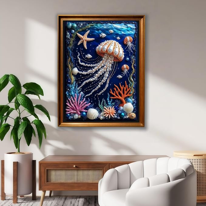 CHWGLFGG 5D Deep Sea Dream Jellyfish Diamond Art Kits for Adults Beginners | Diamond Painting Kit DIY Full Round Drill Paint by Diamonds Dot Gem Art for Adult, Home Wall Decor 12X16inch