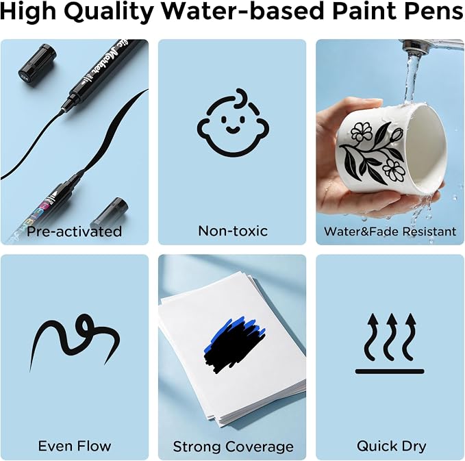 Betem 2 Black Paint Markers for Glass, Dual Tip Acrylic Paint Pens | Window, Fabric, Wood, Rock, Canvas, Acrylic Markers with Fine & Brush Tip, Art & Craft Supplies, Wine Glass Markers