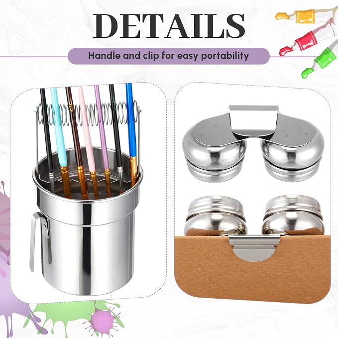 2 Pcs Paint Brush Cleaner Set with Cup, Drying Rack, Extra Large | Stainless Steel, Portable Brush Washer with Palette Cup, For Oil Painting And Acrylic Painting, Painting Accessories