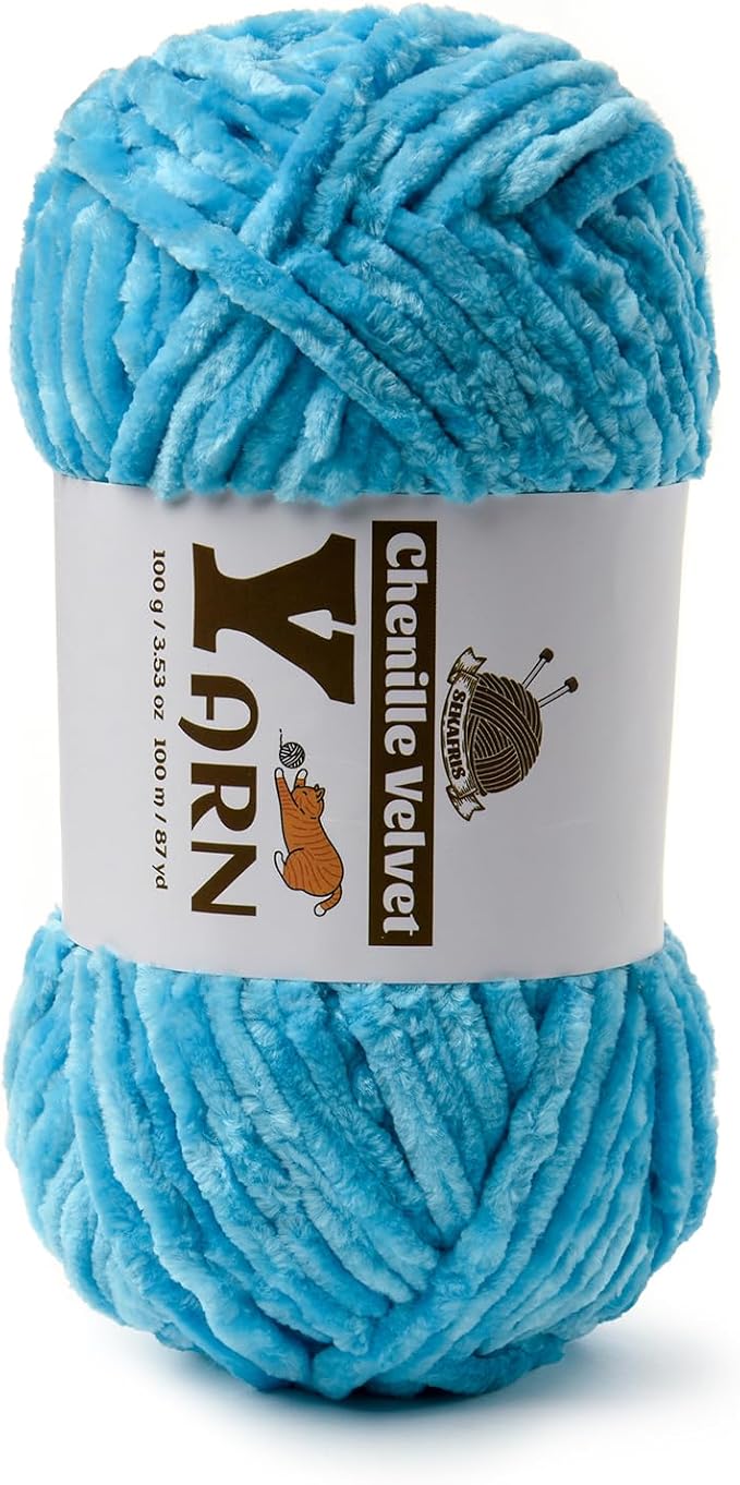 Chenille Crochet Lake Blue Yarn 1 Pack