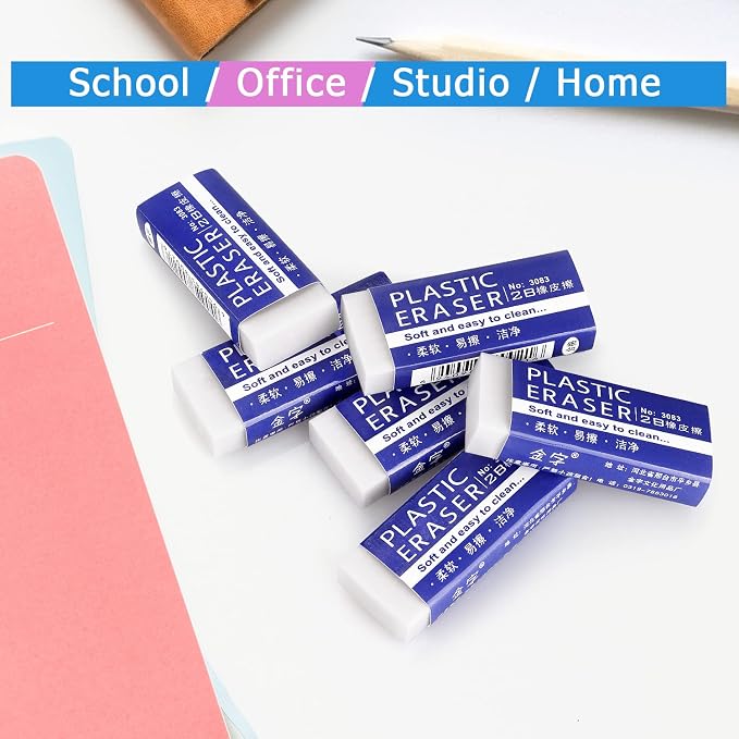 Tamaki Erasers, Large, White, 12 Pack | Erasers for School Office, Art Eraser for Drawing