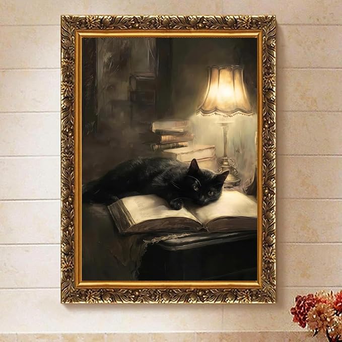 Black Cat Paint by Numbers Kit for Adults Framed Canvas, Frameworkless