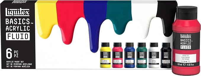Liquitex BASICS Acrylic Fluid Paint, 12 x 118ml (4-oz.) Bottle Set | Super Versatile, Fine Art Pigments; Fluid Consistency, Vibrant satin colors, Permanent, Lightfast, Water-Resistant Finish