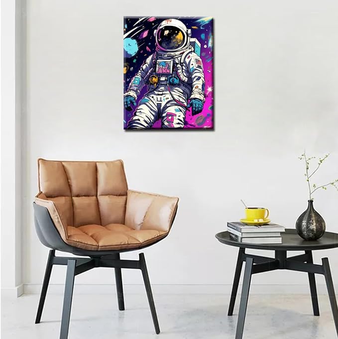 Tucocoo Graffiti Astronaut DIY Paint by Numbers for Adults Outer Space Astronaut DIY Digital Oil Painting Acrylic Paint Graffiti Painting Kits Canvas Pop Art Decor 16x20 Inch （Without Frame ）