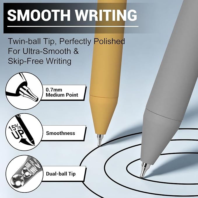 Drawdart Smooth Writing Pens, 12 Pcs No Bleed & Smear, Black Ink Fine Point (0.7mm), Quick-Dry Retractable Gel Pens for Journaling, Note Taking, Office & Back-to-School Supplies