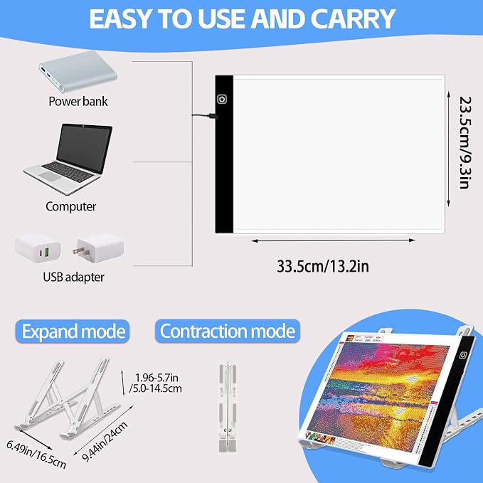 DNSGOOR 186Pcs Diamond Art Accessories Kit with A4 LED Light Pad