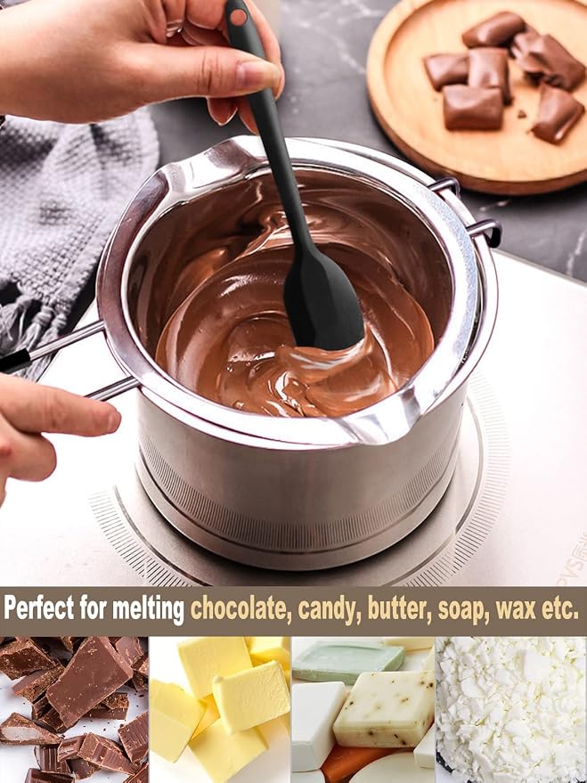 Double Boiler Pot Set, 1200ML Double Boiler, 2800ML Stainless Steel Pot | with Silicone Spatula for Melting Chocolate,Candy, Soap, Wax, Candle Making