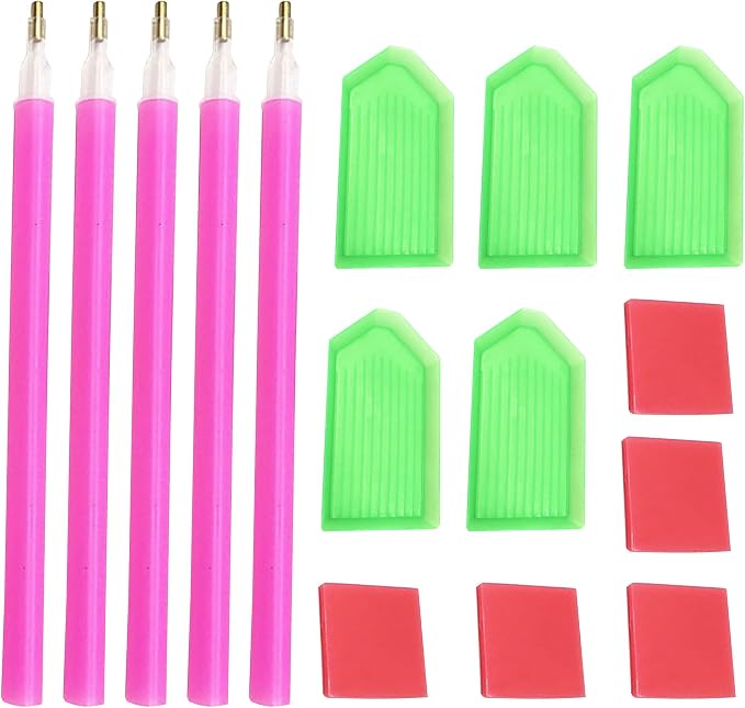 FLYSONG 15 PCS Diamond Painting Tools with Drill Pen Grip and Tray,5D Diamond Painting Accessories and Tools for Kids Adults (Green)
