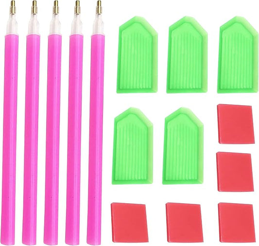FLYSONG 15 PCS Diamond Painting Tools with Drill Pen Grip and Tray,5D Diamond Painting Accessories and Tools for Kids Adults (Green)