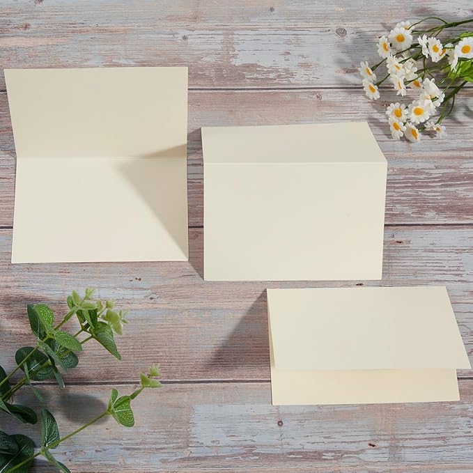 50 Pack Blank Folded Cardstock Cards, Cream Color, 4x6