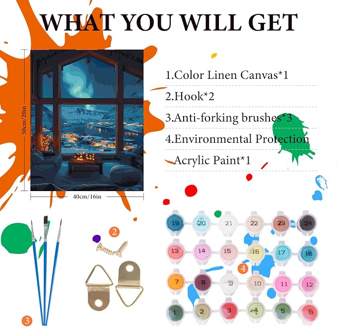 Aurora Paint by Numbers Kit for Adults Beginner, Snowy Mountain Lake Scenery Adult Paint by Number Kits on Canvas Without Frame, Acrylic Painting by Numbers for Home Decor Gift 16” W x 20”L