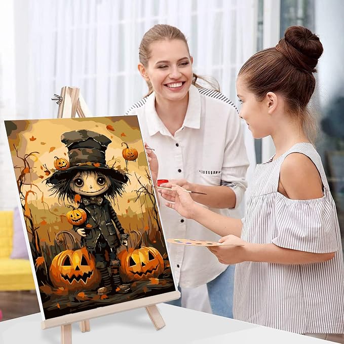 Halloween Paint by Numbers for Adults with Framed Canvas-with Wooden Easel,Paint by Numbers Kits Framed Canvas,DIY Acrylic Oil Painting Kits with Brushes Nice Gift Box for Home Wall Decor(12x16 Inch)