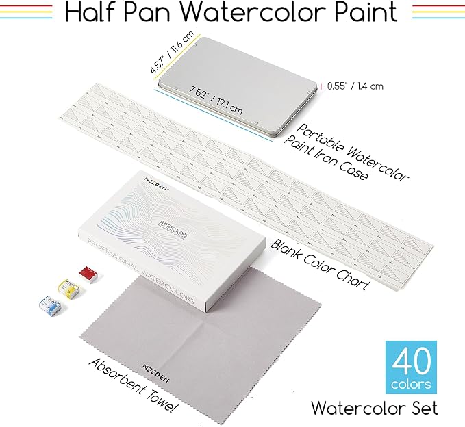 MEEDEN Professional Watercolor Paint Set: 40 Colors Semi-Moist Sets