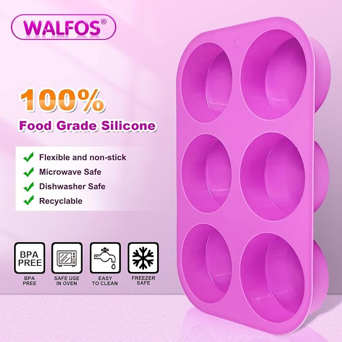 Walfos Round Silicone Soap Molds,Silicone Soap Molds,BPA Free and Non-Stick Circular Soap Mold,Perfect for Soap,Candles,Cookies,Cakes,Candy,Pudding,Jello.Set of 2 (Purple)