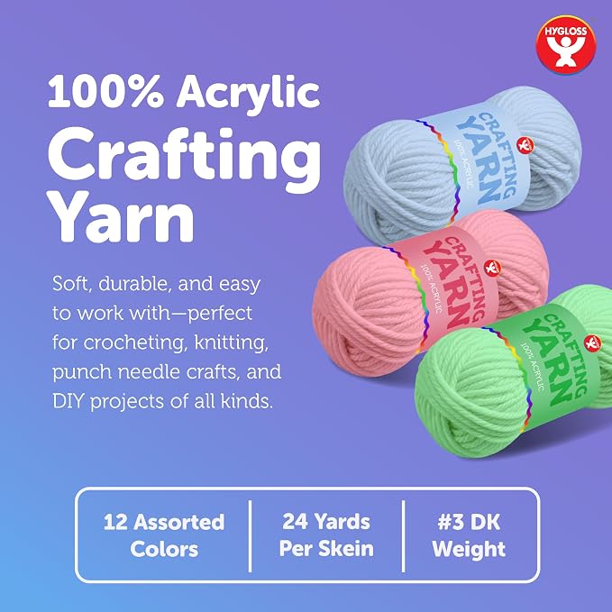 Hygloss Pastel Acrylic Yarn for Crocheting & Hand Knitting – Set of 24 | CR- 24 Yard Per Skein | Total 576 Yds | Beginner Friendly | Soft Smooth Crochet Yarn #3 Weight DK | Mini Colorful Skeins